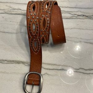 Leather belt studded stitching details small